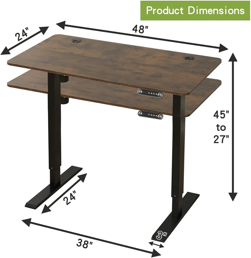 Bàn nâng hạ Mxtark kèm kích thước mặt 48 x 24 inch, chiều cao từ 27 đến 45 inch