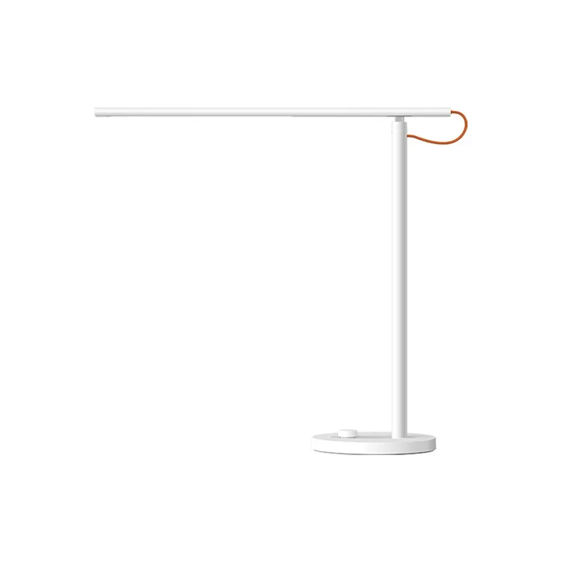 Xiaomi Mi LED Desk Lamp 1S màu trắng trên nền trắng, thanh đèn nằm ngang, dây cam và núm xoay trên đế tròn