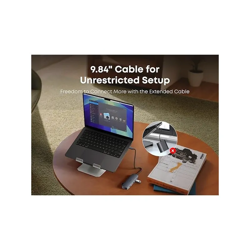 Hub Anker A83D2 nối laptop đặt trên giá, cáp dài 25cm
