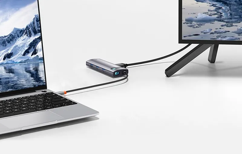 Hub Baseus Metal Gleam nối laptop với màn hình qua HDMI