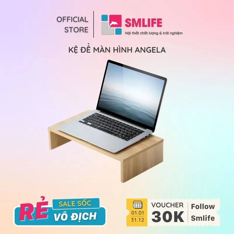 Kệ màn hình SMLIFE Angela màu vân gỗ sáng, kê laptop, ảnh bìa SMLIFE Official Store