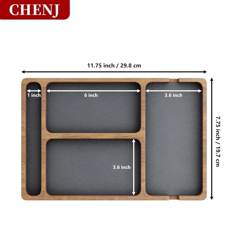 Khay gỗ sắp xếp đồ để bàn CHENJ 4 ngăn, ảnh 4