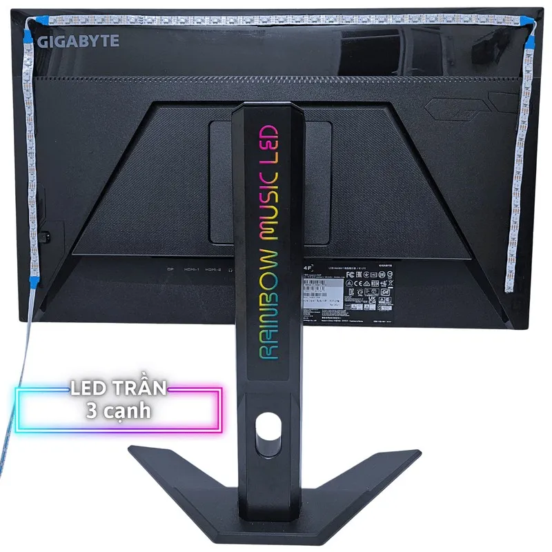 Mặt sau màn hình dán dây LED trần 3 cạnh trái, trên và phải của Rainbow Music Led