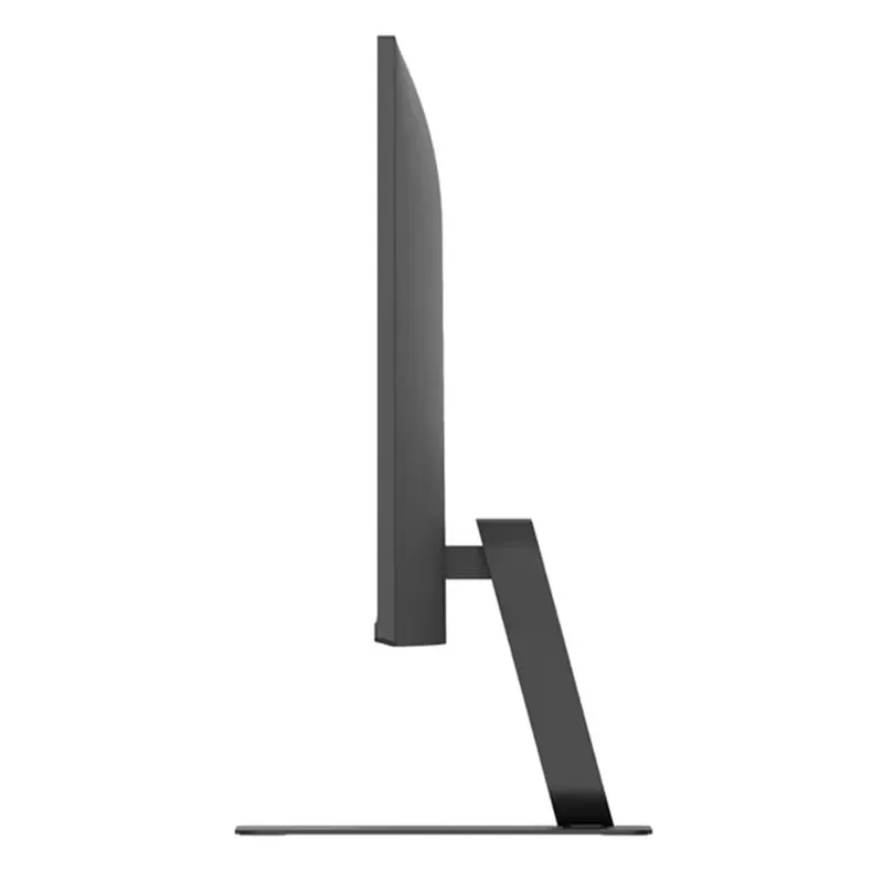 LG 27U411A-B nhìn từ cạnh bên, thân màn hình mỏng trên trụ chân đế ngả về sau