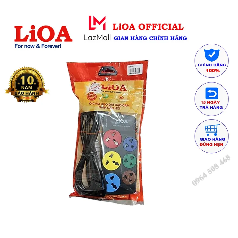 Ổ cắm LiOA 6 ổ trong túi đóng gói đỏ vàng còn nguyên tem