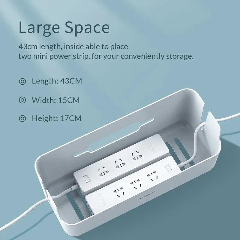 Bên trong hộp ORICO CMG-16 chứa hai ổ điện, dài 43cm, rộng 15cm, cao 17cm