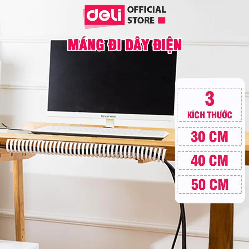 Máng đi dây gầm bàn Deli dạng lò xo dán