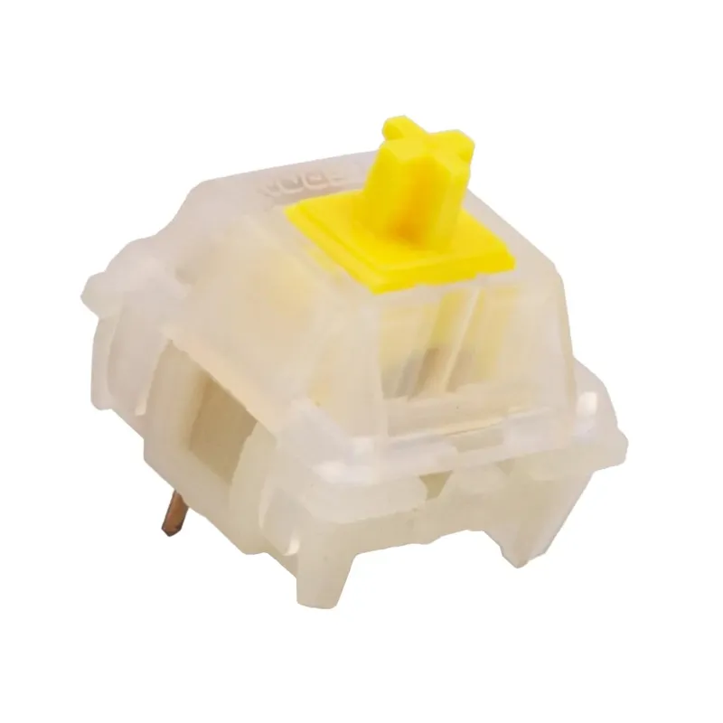 Gateron Milky Yellow Pro một switch nhìn nghiêng, vỏ nylon trắng sữa và stem vàng