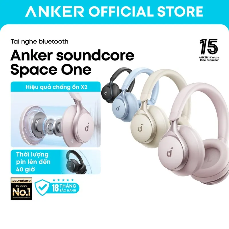 Soundcore Space One bốn màu đen, xanh, kem và hồng xếp cạnh nhau, ảnh bìa Anker Official Store