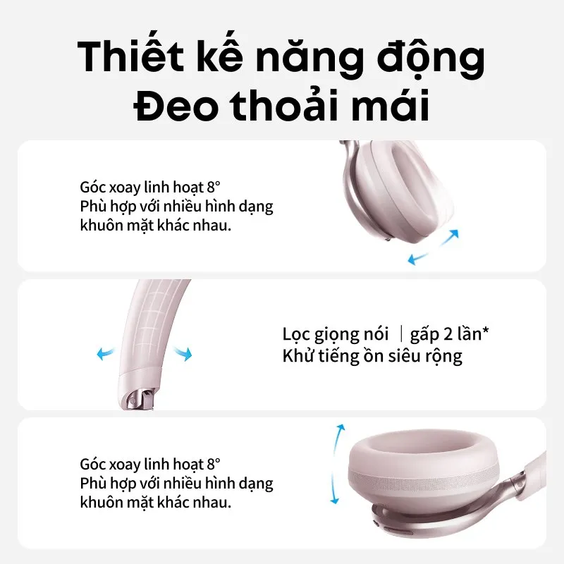Soundcore Space One màu hồng, cận cảnh khớp xoay chụp tai và băng đầu