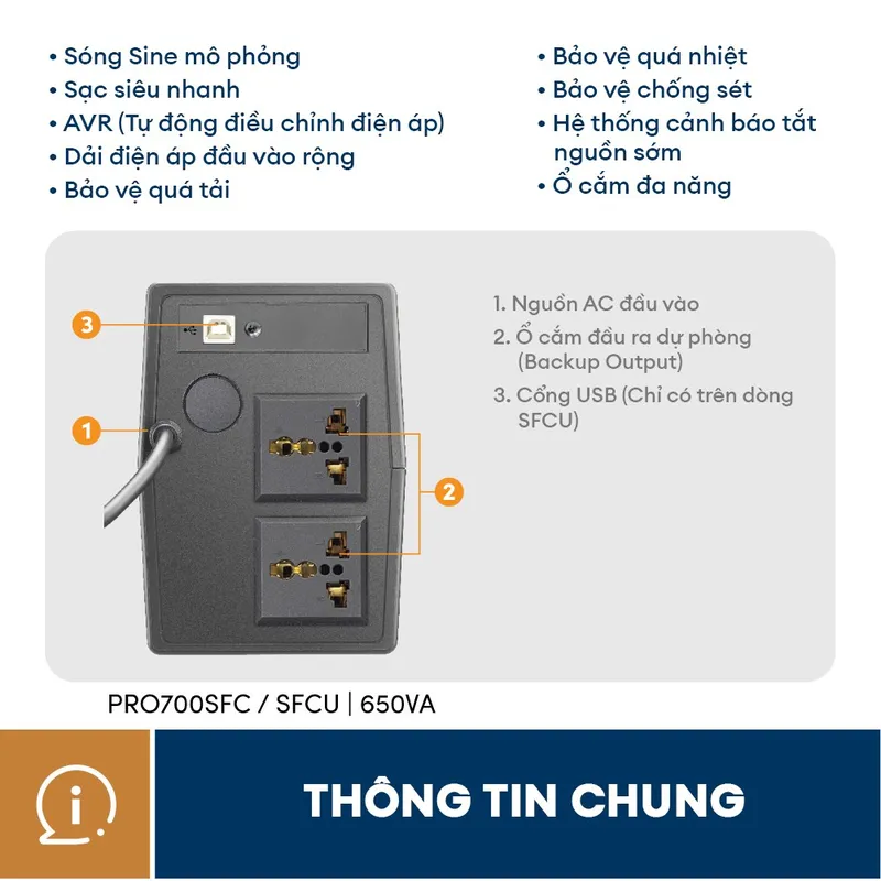 Bộ lưu điện UPS Prolink PRO700SFC 650VA/360W, ảnh 4